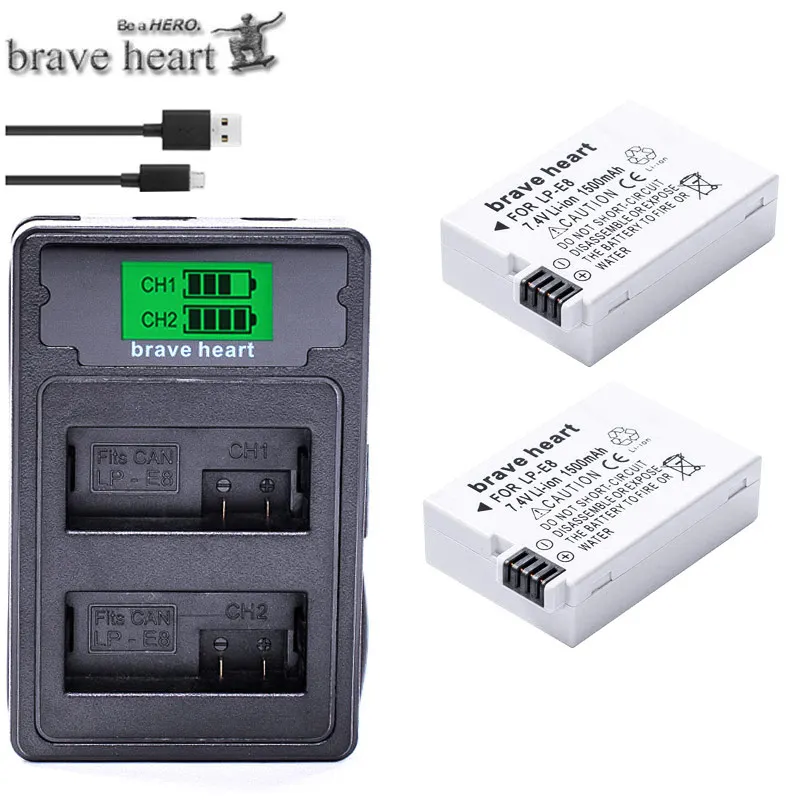 charger and 2battery Bateria LP-E8 LPE8 LP E8 Аккумулятор Акку+ тип-c lcd двойное зарядное устройство для Canon EOS 550D 600D 650D 700D X4 X5 X6i X7i T2i T3i - Цвет: charger and 2battery
