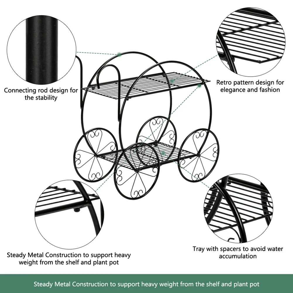 

Artisasset Retro Wrought Iron Flower Stand American Country Cart Plant Stand Balcony Courtyard Floor-standing Decoration