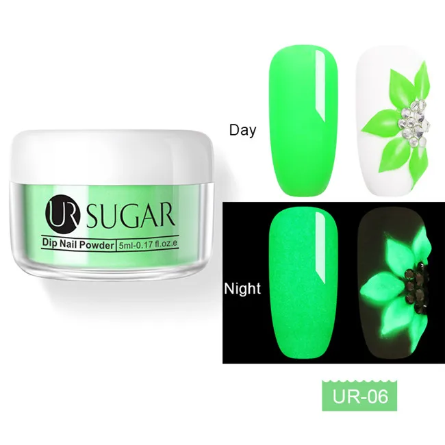 UR-06 Ur Sugar 5 мл светящийся 3 в 1 Dip порошок для ногтей акриловый порошок резьба расширение погружение ногтей Дизайн ногтей украшения DIY натуральный сухой - Цвет: UR-06