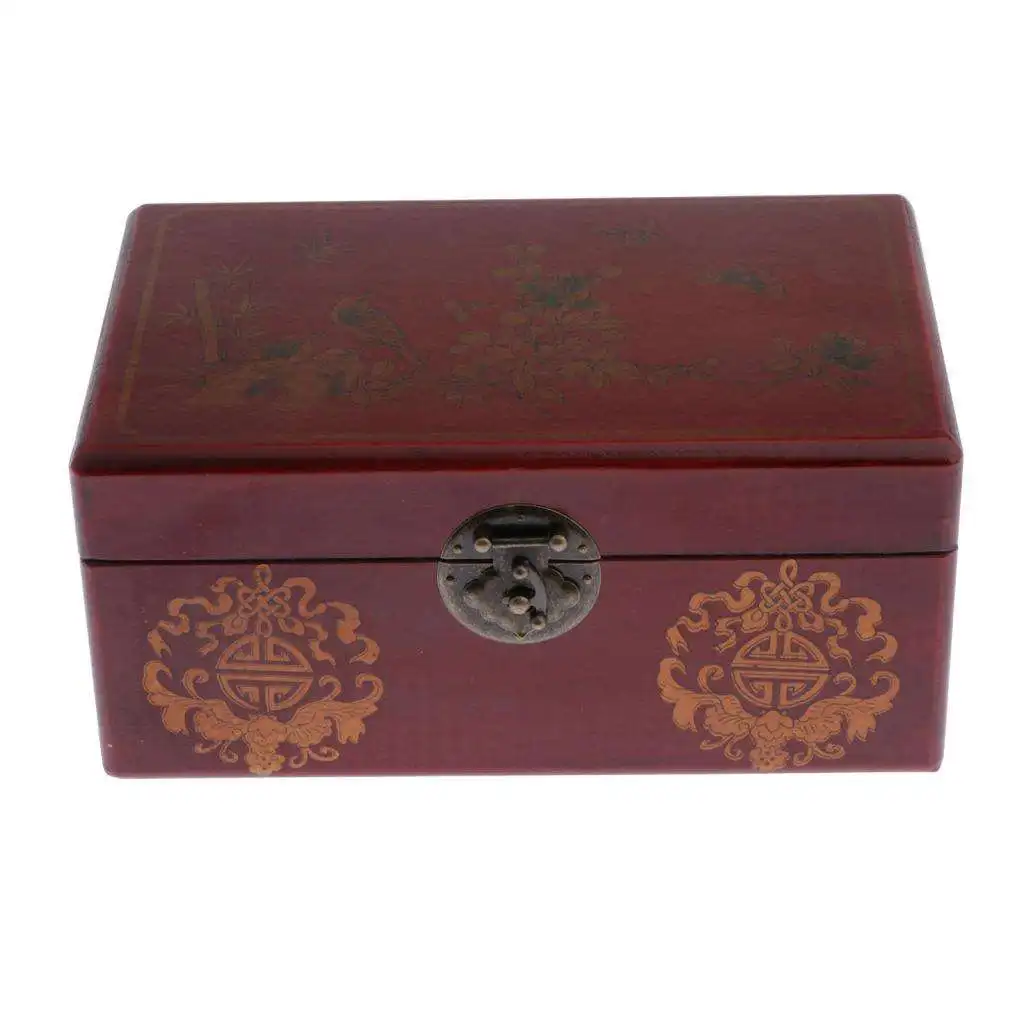 

Antique Jewelry Box Flowers Carved Wooden Storage Chest Art Decor
