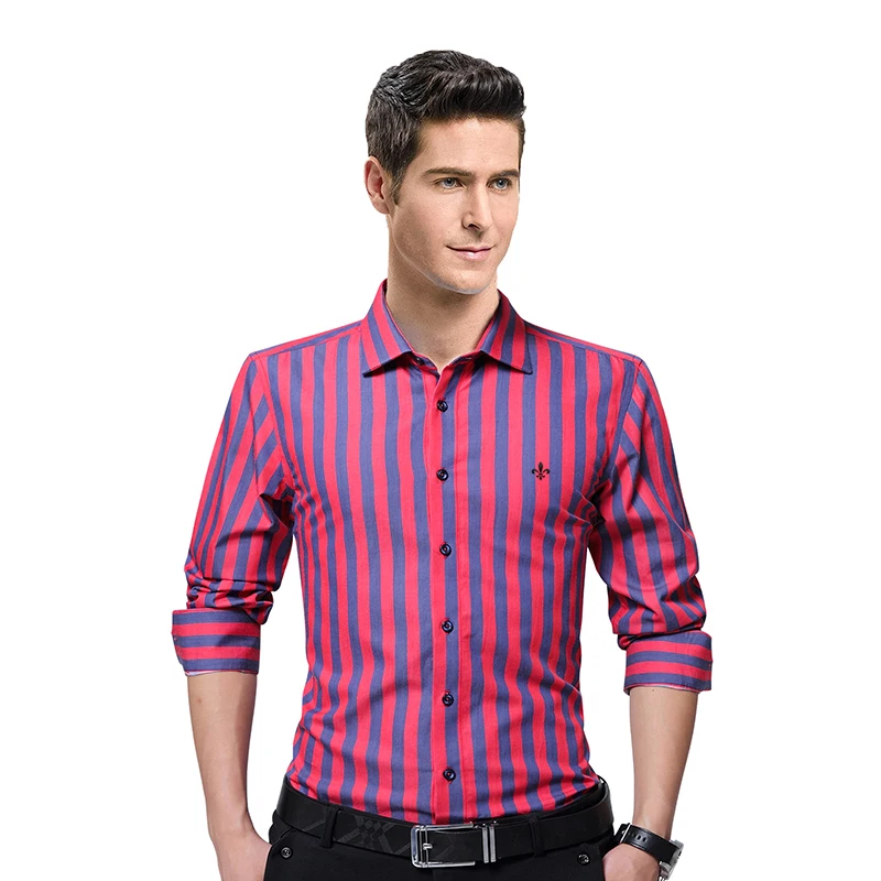 

Dudalinas Fashion Embroidery Striped Brand Clothing Mens Long Sleeve Shirt 2021 Slim Fit Shirt M-5XL Casual Shirt Men Clothes