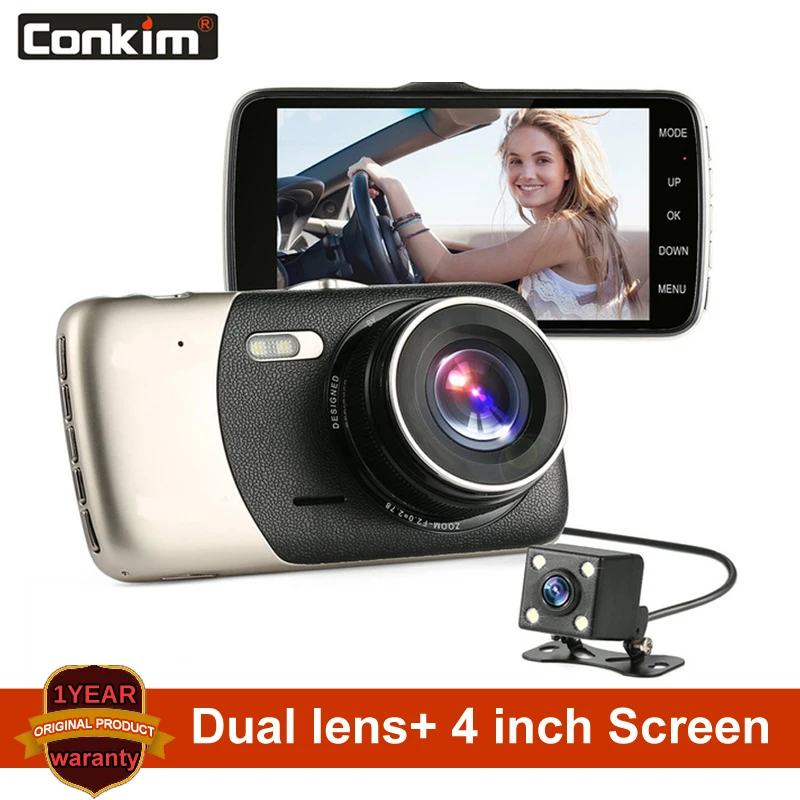Автомобильный видеорегистратор Conkim с двумя объективами камера для автомобиля Full