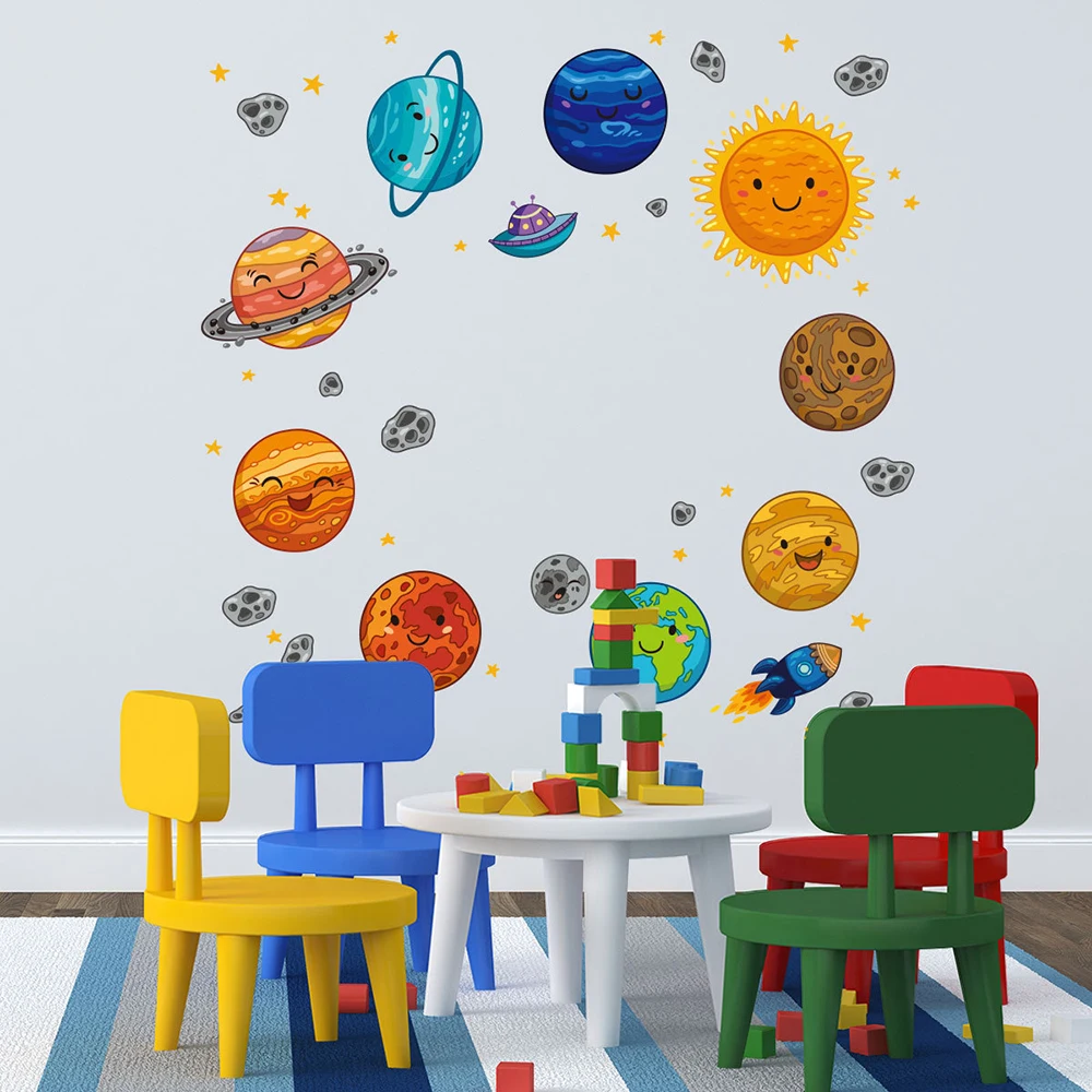 

Ornament Wall Stickers PVC Room Home 5 Sheet Children Planet Space Solar System Home Garden Supplies