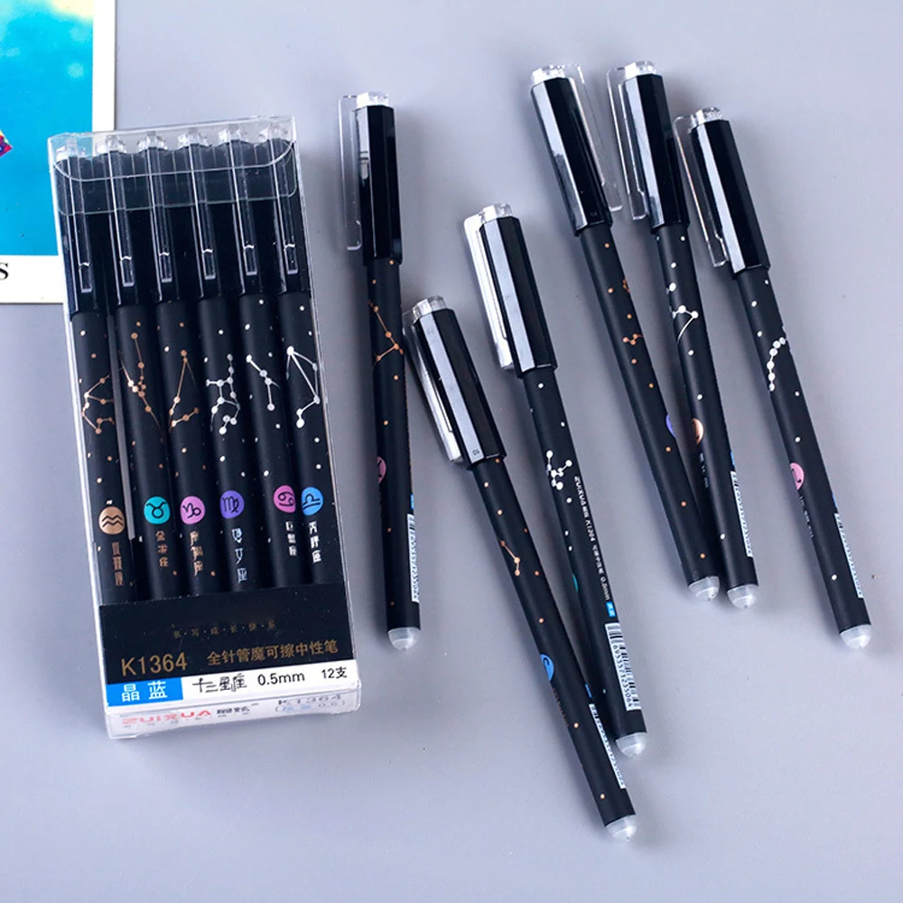 

12Pcs Erasable Gel Pen Blue Black ink 0.5mm Washable Handle Kawaii Pens Refill Rods School pen Writing Tools Cute Stationery