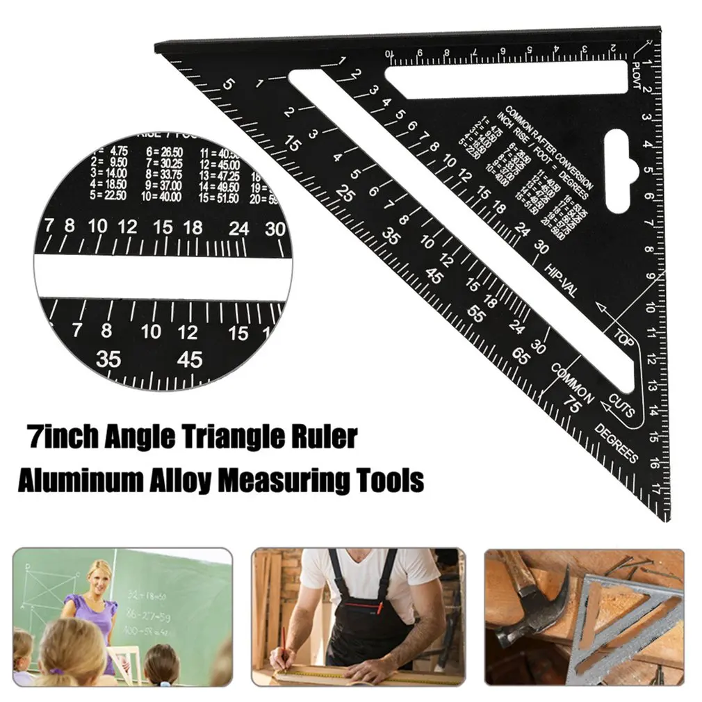 

Triangle Ruler 7inch Aluminum Alloy Angle Protractor Speed Metric Square Measuring Ruler For Building Framing Tools Gauges