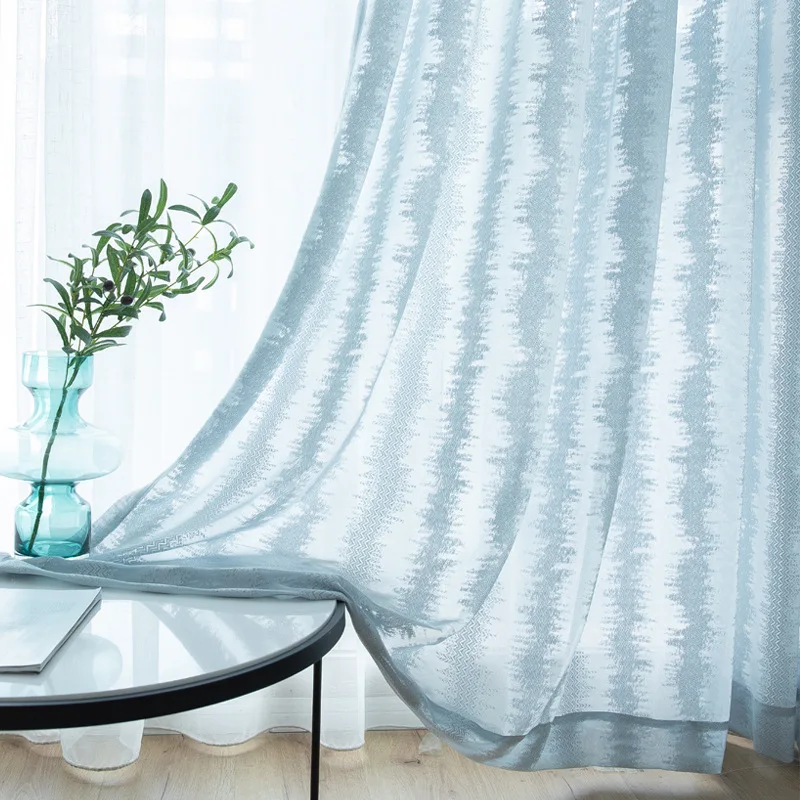 

1PC New Style Jacquard Design Tulle Curtains for Living Room Bedroom Stripe Voile Window Drapes for Home Decoration