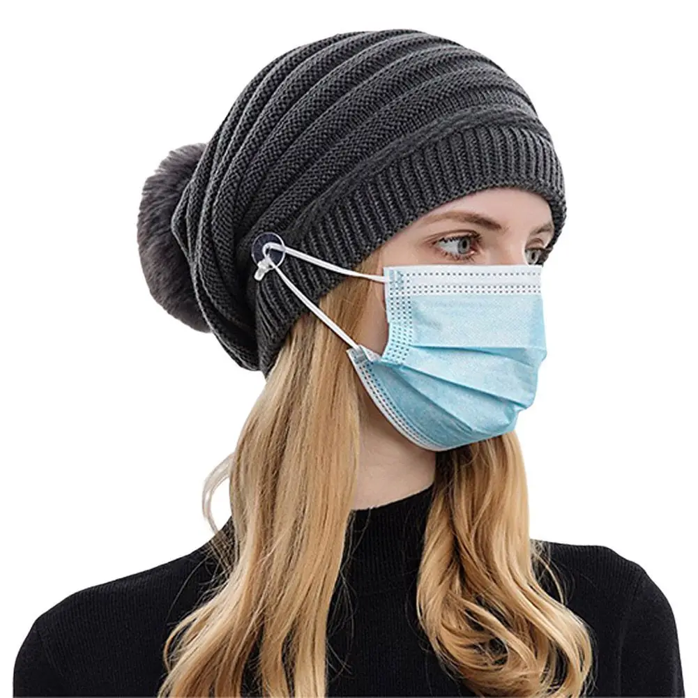 

Winter Slouchy Beanie For Women Crochet Cable Knitted Warm Chunky Baggy Skullcap With Mask Loop Button