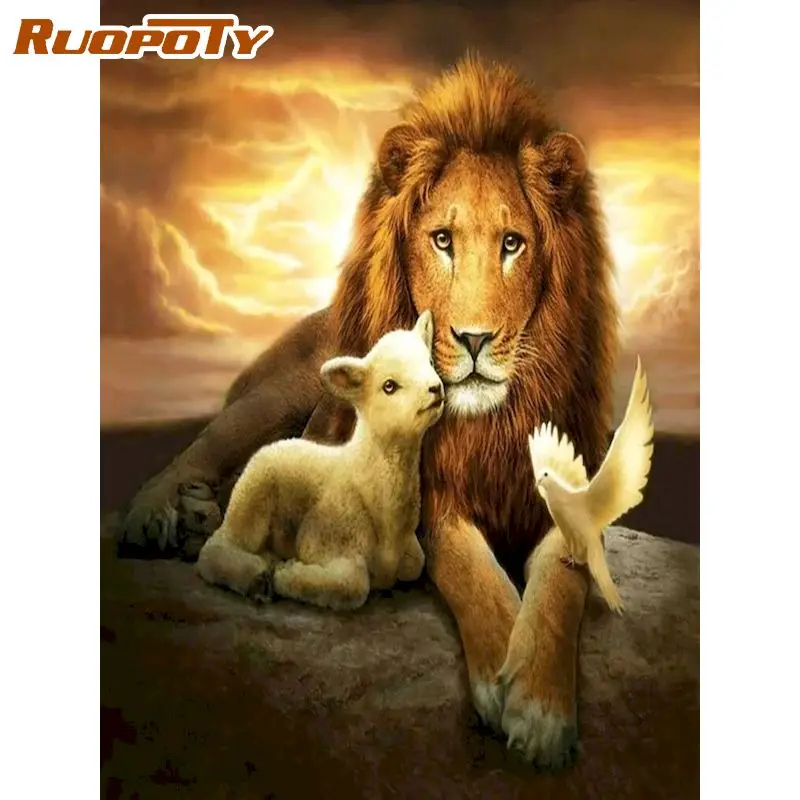 RUOPOTY 5D DIY Diamond Art Painting Kits Animals Diamond Mosaic Lion Embroidery Sale New Arrivals home decor Gift