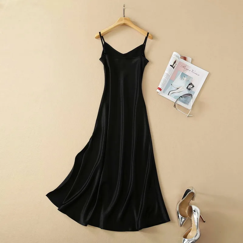 

Quality Strap High Dress 2021 Spring Summer Clothing Woman Vintage Jacquard Print Mid-Calf Casual Apricot Black Dark Blue Color