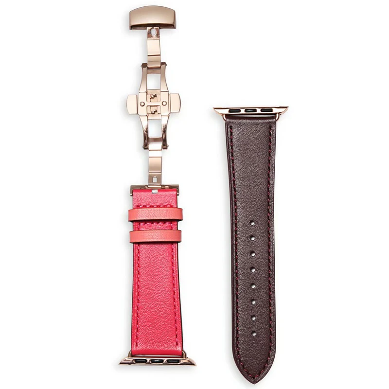 

Butterfly buckle strap for apple watch 5 4 band 44mm 40mm 3 band 42mm 38mm Genuine Leather watchband for iwatch bracelet