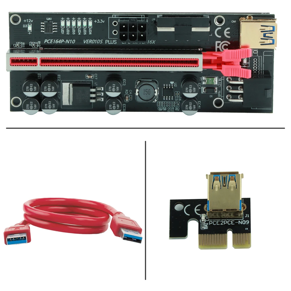 6x Ubit PCI Express адаптер USB3.0 VER010S-Plus LED PCI-E кабель расширения 6pin Sata 1x до 16x карта для