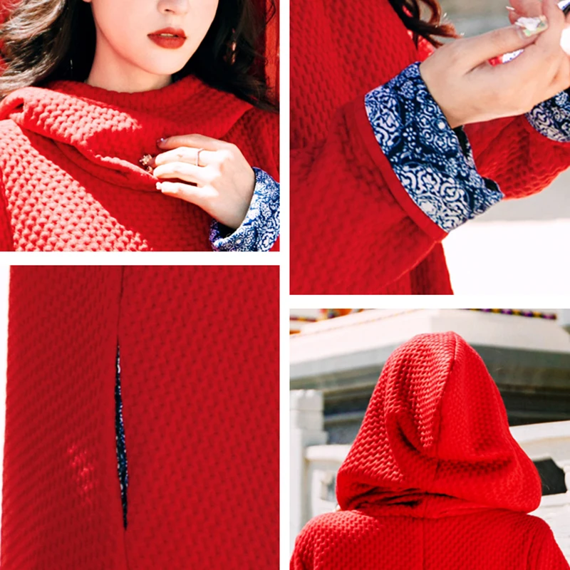 

Yunnan ethnic women's cloak jacket 2021 spring autumn winter fashion loose long-sleeved hooded mid-length thick cloak coat s375