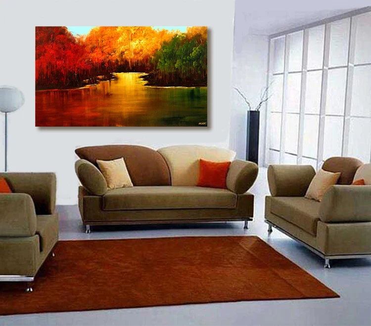Ручная роспись современный пейзаж масляная живопись холст красный желтый