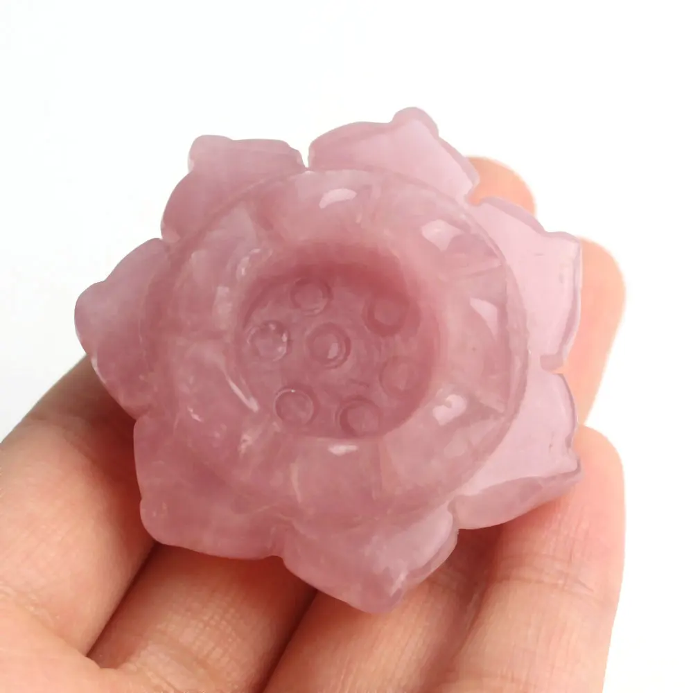 1 шт. милый ручной резной натуральный розовый кварц цветок лотоса и зеленый лист