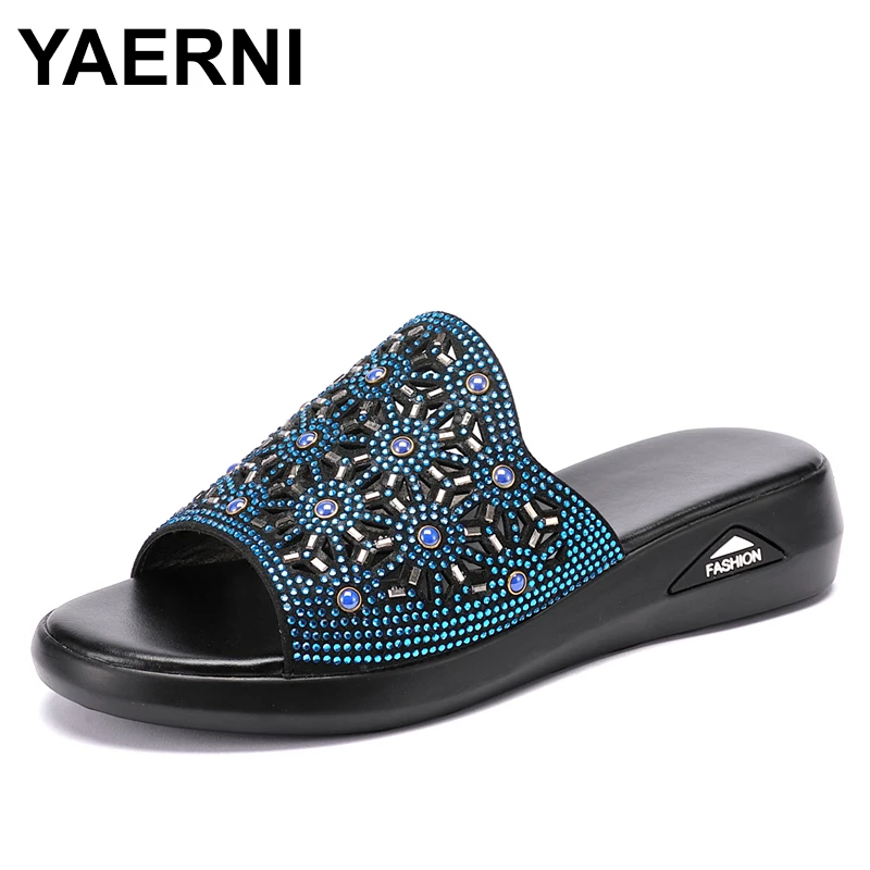 Yaerniflow/Обувь для мам Большие размеры 41 Стразы Модные домашние тапочки из