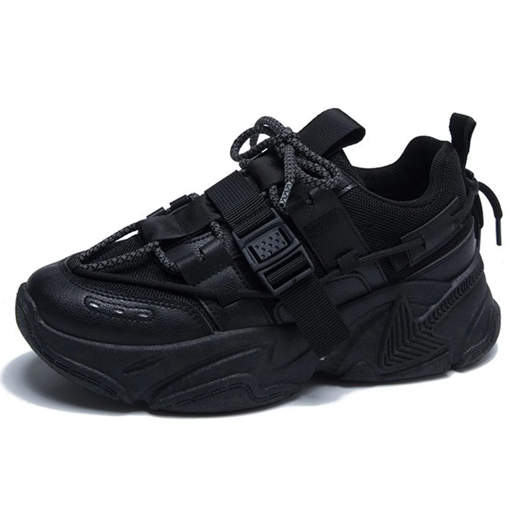 

Women Round Toe Breathable Mesh Comfy Sneaker Flats Cross Tied Black Buckle Design Classic Fashion Shoes Woman Gym Sport Brand