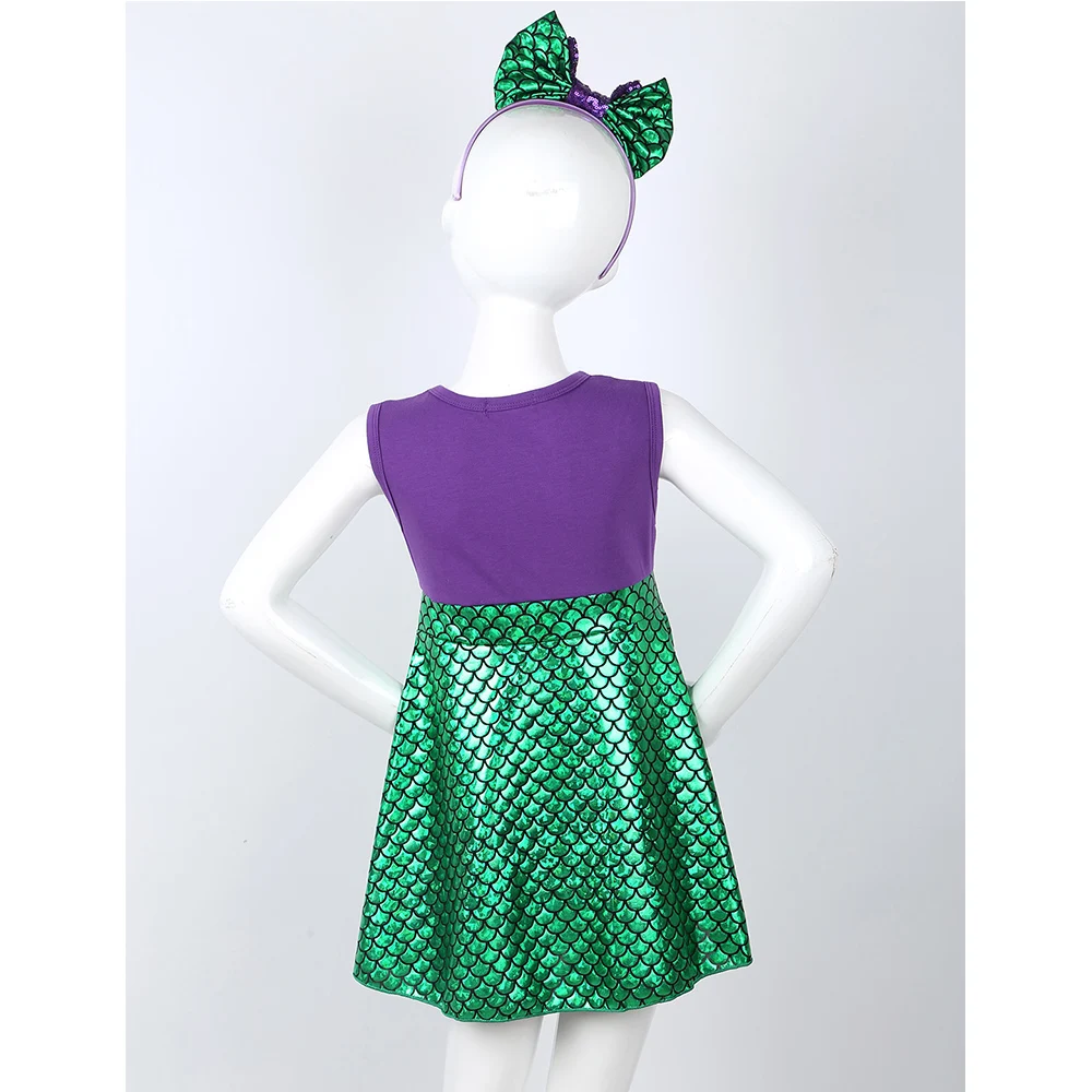 Детская одежда для маленьких девочек блестящие в форме русалки с принтом платье