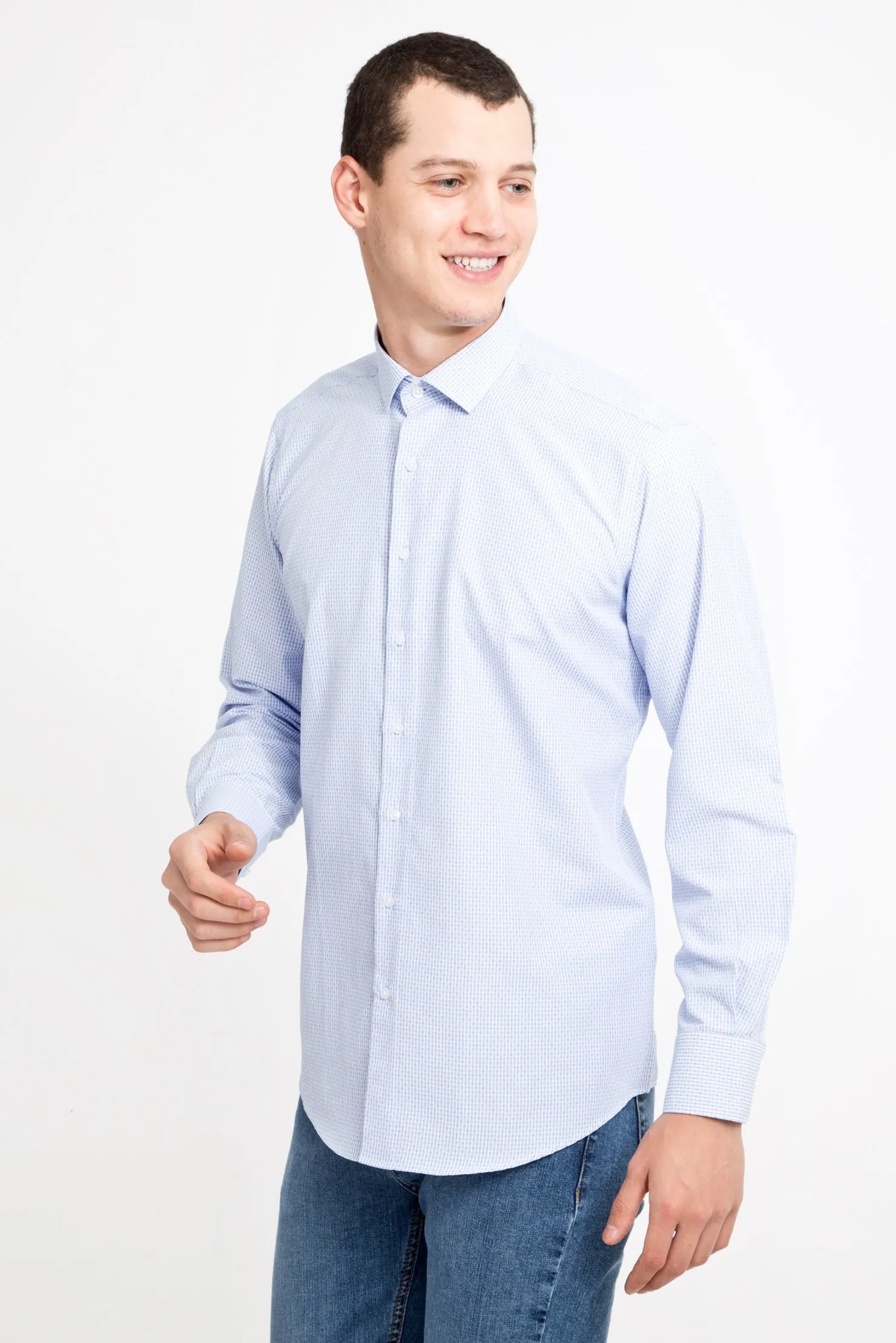 Kigili Shirts Menswear Navy Blue Long Sleeve Plaid Button Down Shirt High Quality Classic Fit Spread Collar Made in Turkey