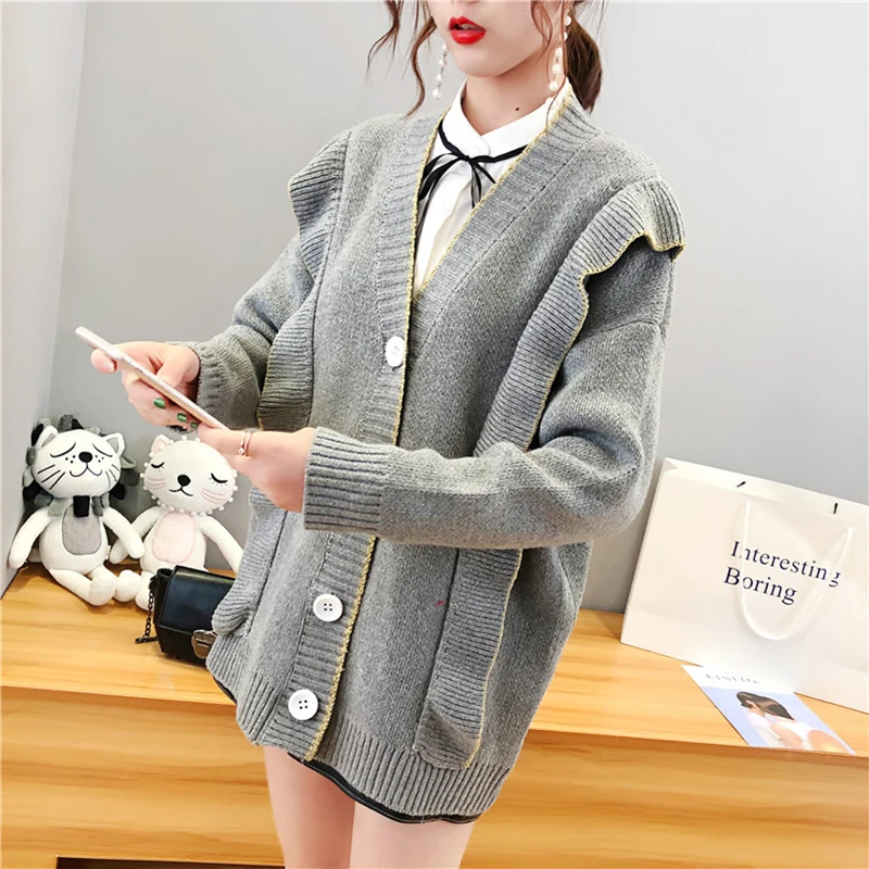 Свитер PERHAPS U серый бежевый желтый красный вязаный кардиган с длинными рукавами и