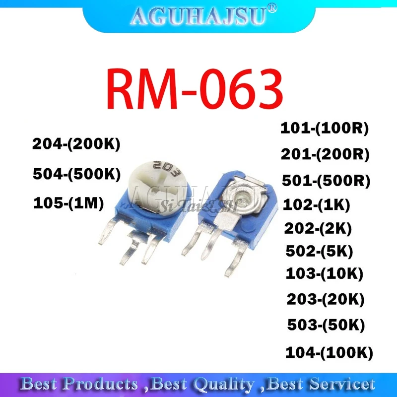 20pcs RM063 RM-063 100 200 500 1K 2K 5K 10K 20K 50K 100K 200K 500K 1M ohm Trimpot Trimmer Potentiometer variable resistor - купить по