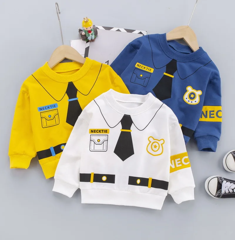 

2021 New Spring Autumn Baby Boys Girls Sweatshirts Printed Tie Long Sleeves T-shirt Kids Girls Fashion Pullover Clothes