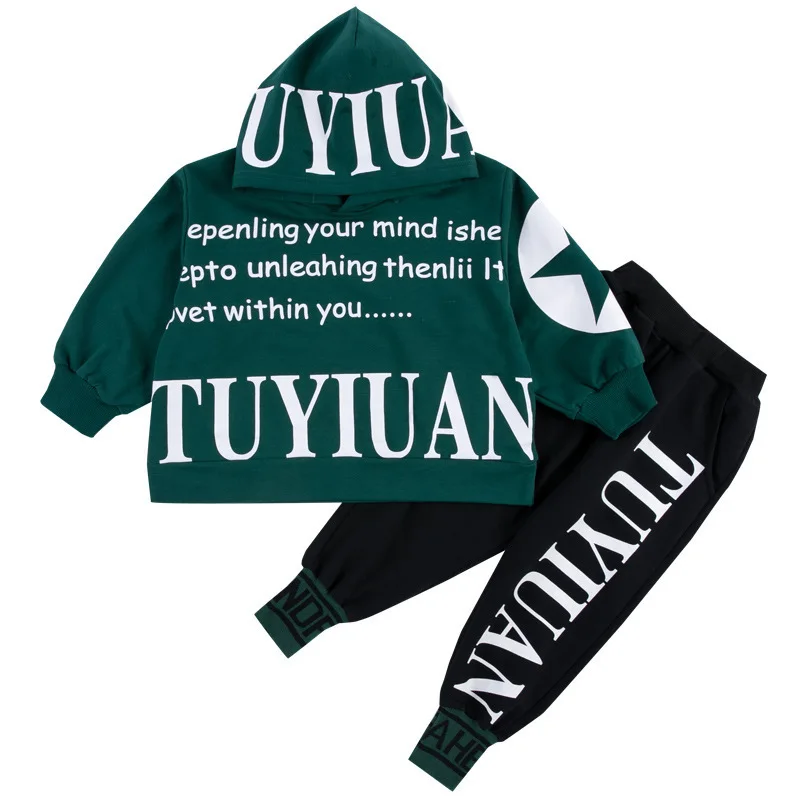 

Letters Hooded Spring Autumn Boys Clothing SuitsSweatshirts+ Pants2pcs/Set Kids Jacket Tops Outfits Teenager Sport Tracksuit H