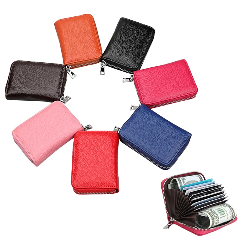 

1pc Leather Credit Card Holder Women Men Business Card Holder Women Zipper Pocket Unisex Card Case Zipper Coin Purse