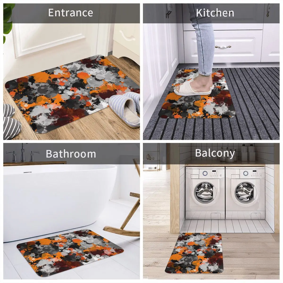 

Оранжевый И Серый полиэстеровый коврик для мытья краски, коврик для ванной, нескользящий коврик для входа в кухню, спальню, балкон, мультяшн...