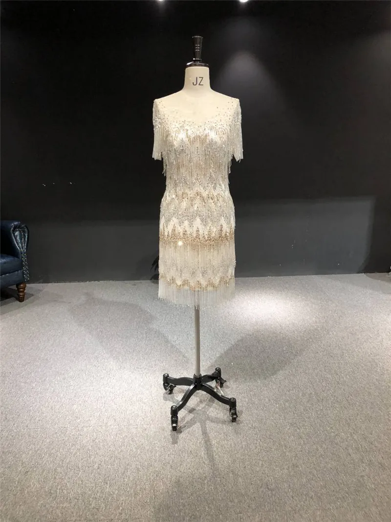 

100%Real Pictures Luxurious Full Heavy Beading Short Sleeves Short Length Formal Prom Party Dance Dress Bridal Evening Dresses