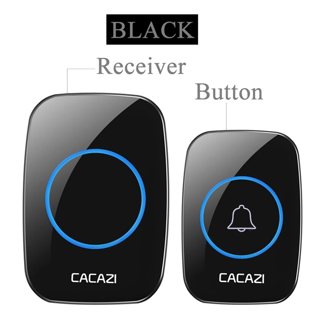 UK Plug Remote Wireless Doorbell Kit Waterproof Push Button Black White Door Bell With 38 Songs Home 1 Receiver | Обустройство дома