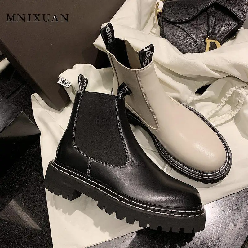 MNIXUAN/ботинки Челси женские ботинки на платформе ботильоны Новинка 2019 года сезон