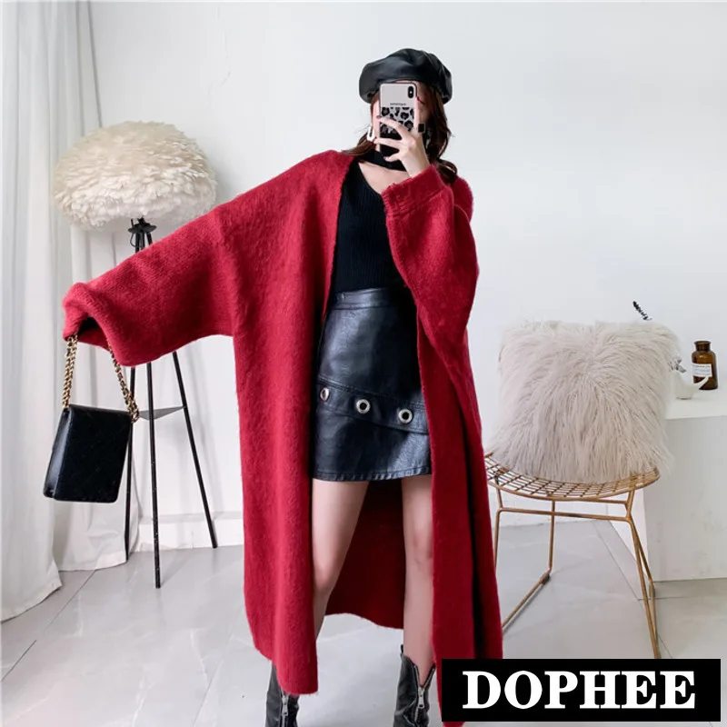 

2020 New Women's Thickened Warm Mohair Kintted Cardigan Loose Vintage Large Size Autumn Winter Sweater Coat Female Knitwear