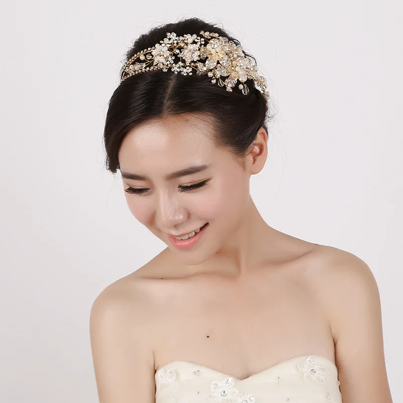 Винтажная тиара NiuShuya в стиле барокко золотые стразы жемчужные короны с цветами