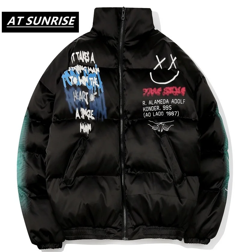 Мужская/женская уличная куртка с принтом граффити в стиле хип-хоп толстая зимняя