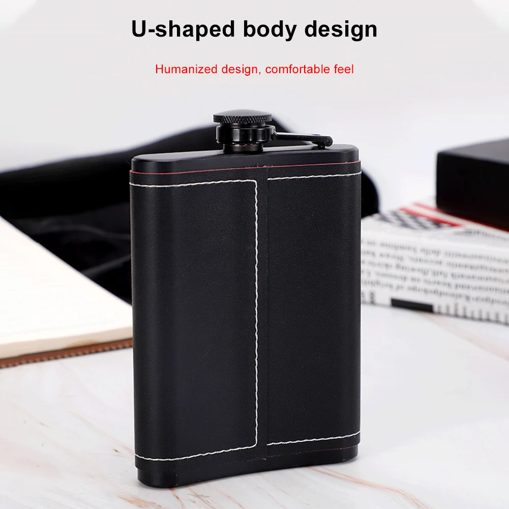 

8oz Portable Stainless Steel Hip Flask Flagon Whiskey Wine Pot Leather Cover Bottle of Alcohol Whiskey Rum and Vodka Gift