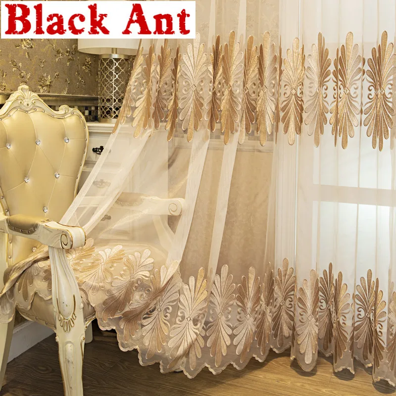 

Luxury European Sheer Curtain For Living Room Villa Window Screen Bay Balcony Voile Fabric French Window Blinds Drapes X-JD1077