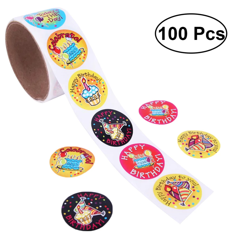 

1 Roll Colorful Fun Birthday Stickers for Kids Great Party Favors Creative Reward Gift (100 Stickers)