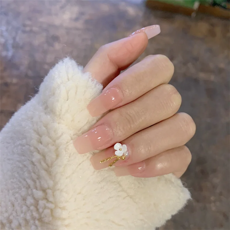 

24 шт. маникюрный Пресс для ногтей, для нанесения с помощью клея Площади Розовый в виде ракушки наклейки для ногтей цветы готовой ногти искус...