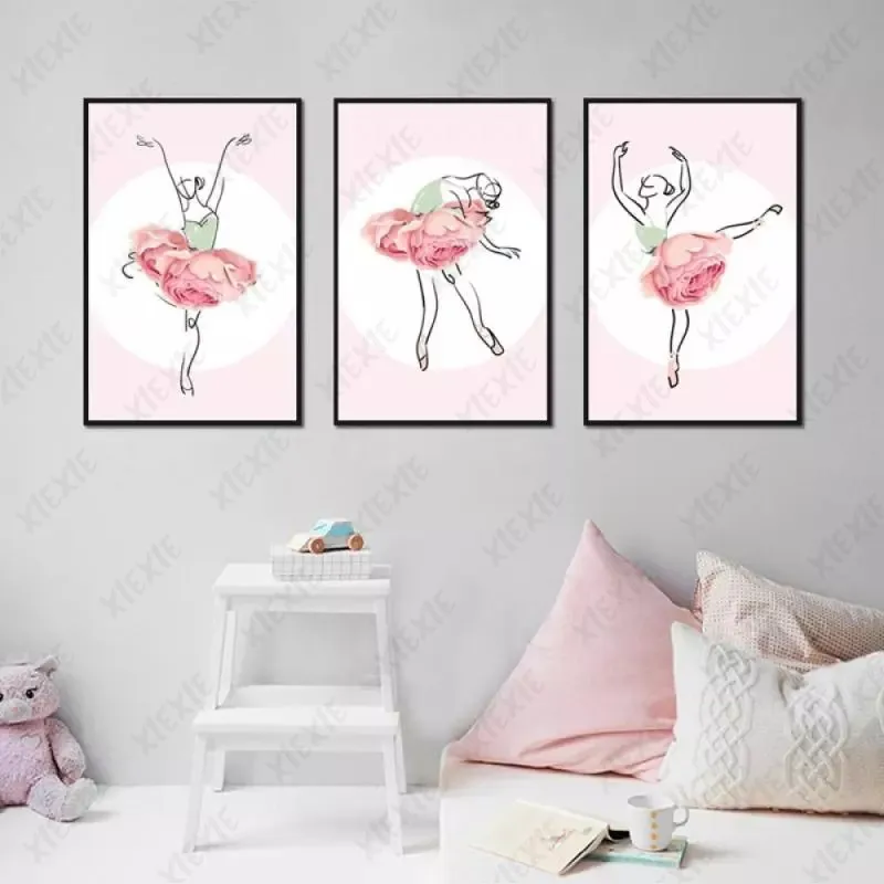 

Elegant Ballerina Poster Wallpaper Pink Dance Skirt Canvas Painting Print Nordic Home Bedroom Picture Craft Decoration