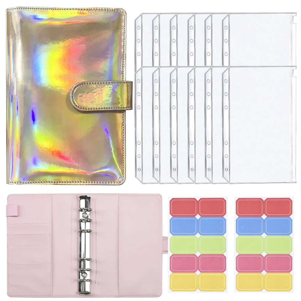 

A6 Colorful Binder Hand Ledger Laser Macarons Pu Notebook Cash Budget Soft Leather Notebook Diary Planner Notepads Schedule Book