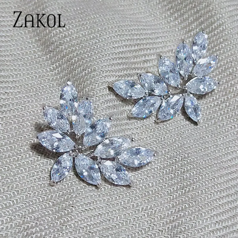 ZAKOL модные AAA кубический циркон цветок Форма, серьги со шпилькой, для Для женщин популярные лист украшения на день рождения, свадьбу подарок FSEP2233