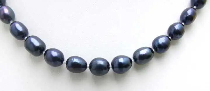 Qingmnos Natural Black Pearl Necklaces for Women with 7-8mm Rice Freshwater 17&quot Chokers Jewelry Collares Femme n5591 | Украшения и