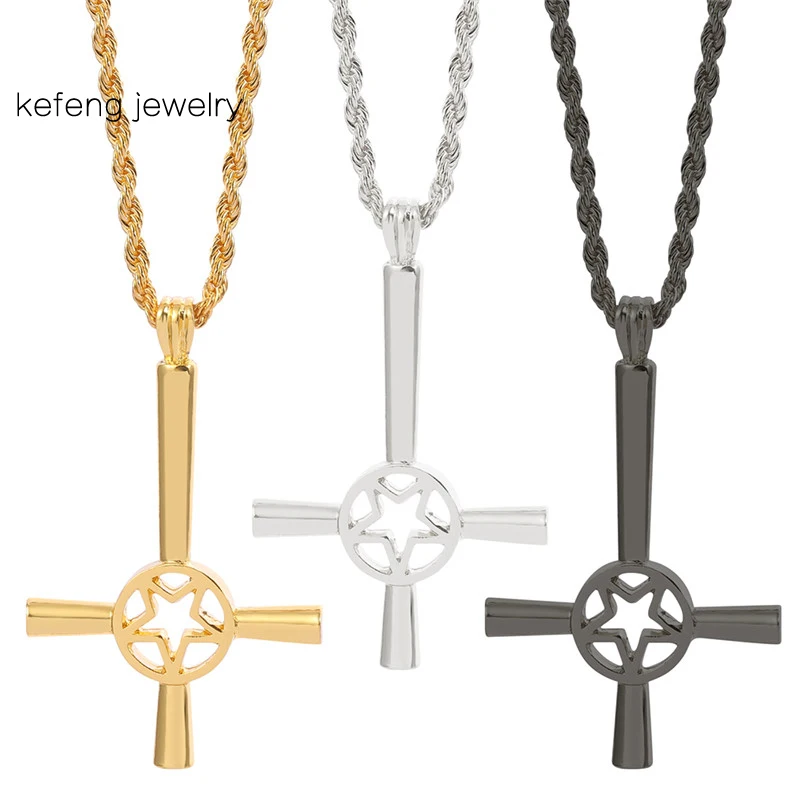 Сатанинский символ кулон с изображением перевернутой пентаграммы крест