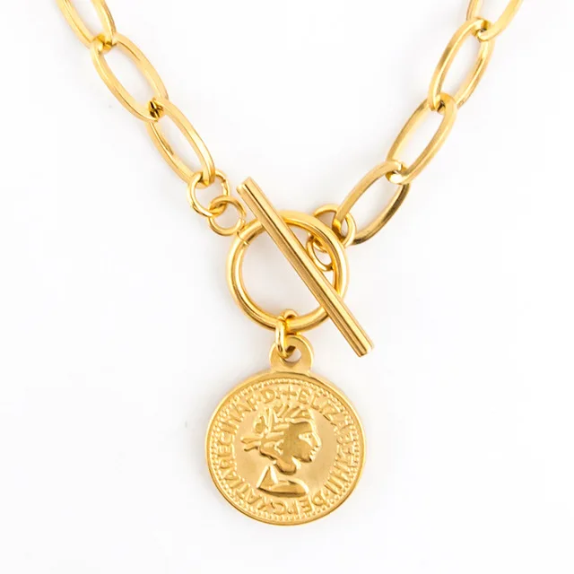 20mm coin gold- Винтаж резные монеты Цепочки и ожерелья для Для женщин Нержавеющая сталь золото Цвет медальон кулон Цепочки и ожерелья Длинные Колье Бохо, ювелирное изделие, колье - Окраска металла: 20mm coin gold-