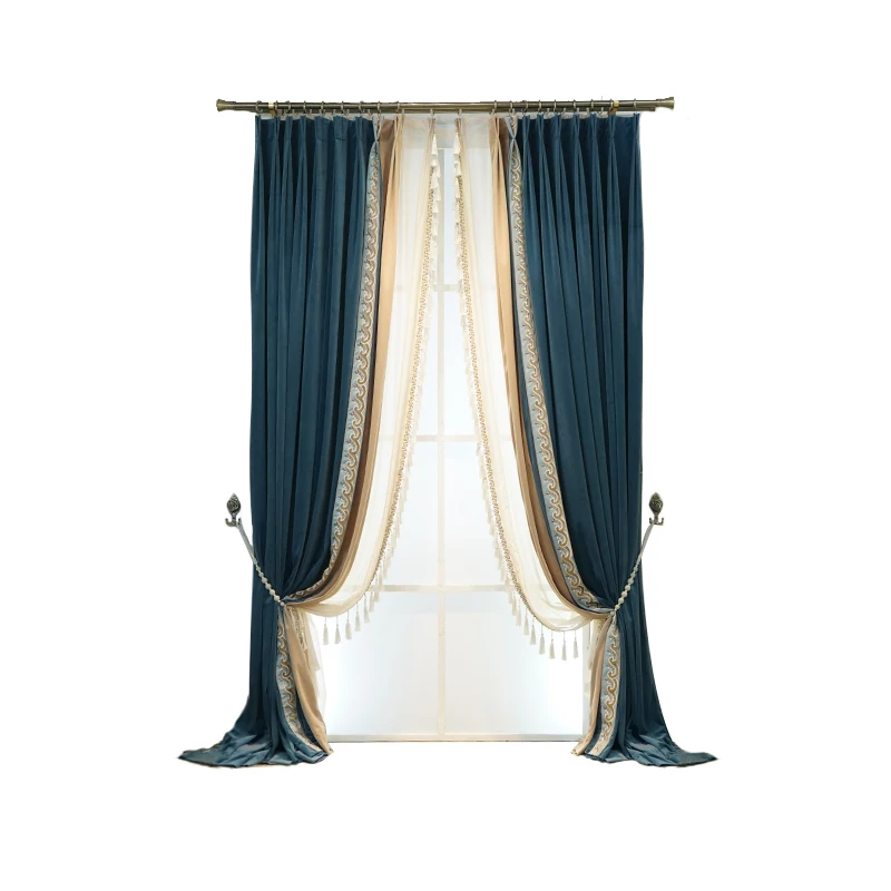 

2021 New American Curtains for Living Room European Luxury Villa Bedroom Shading Flannel French Window Screen Velvet Fabric