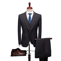 2020 autumn mens new business formal plaid suit set slim fit fashion casual three pieces jacket vest pants