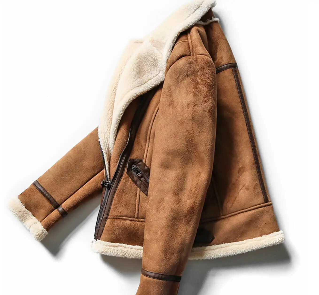 Теплая замшевая дубленка пальто из искусственной овчины мотоциклетная верхняя