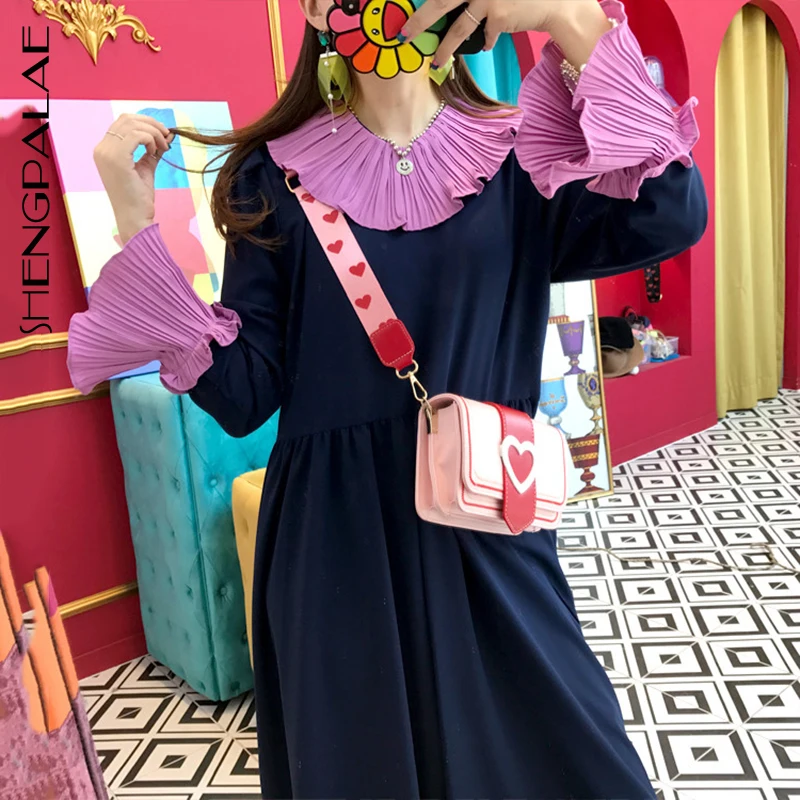 SHENGPALAE 2020 Новое весеннее лоскутное цветное платье с воротником Питер Пэн Vestidos