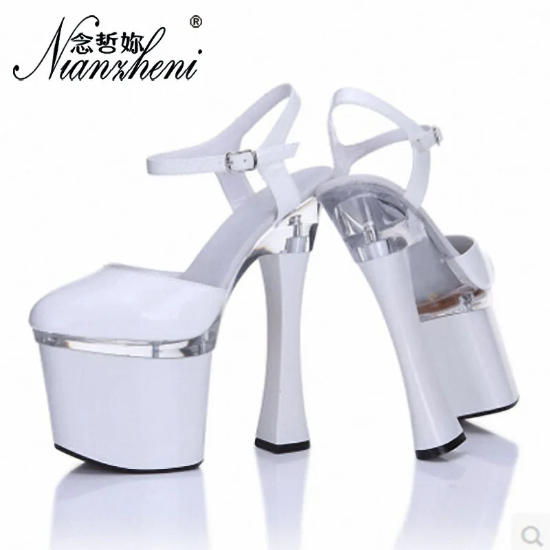 

powder trendy women's shoes autumn nightclub steel pipe dance single shoes 18cm unique thick heel