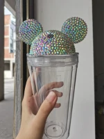 500ml portable tumbler cute mickey plastic diamond reusable straw water cup simple coffee cup juice drink gift